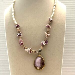 Cowrie Shell Purple and‎ Gold Pendant Necklace 9’